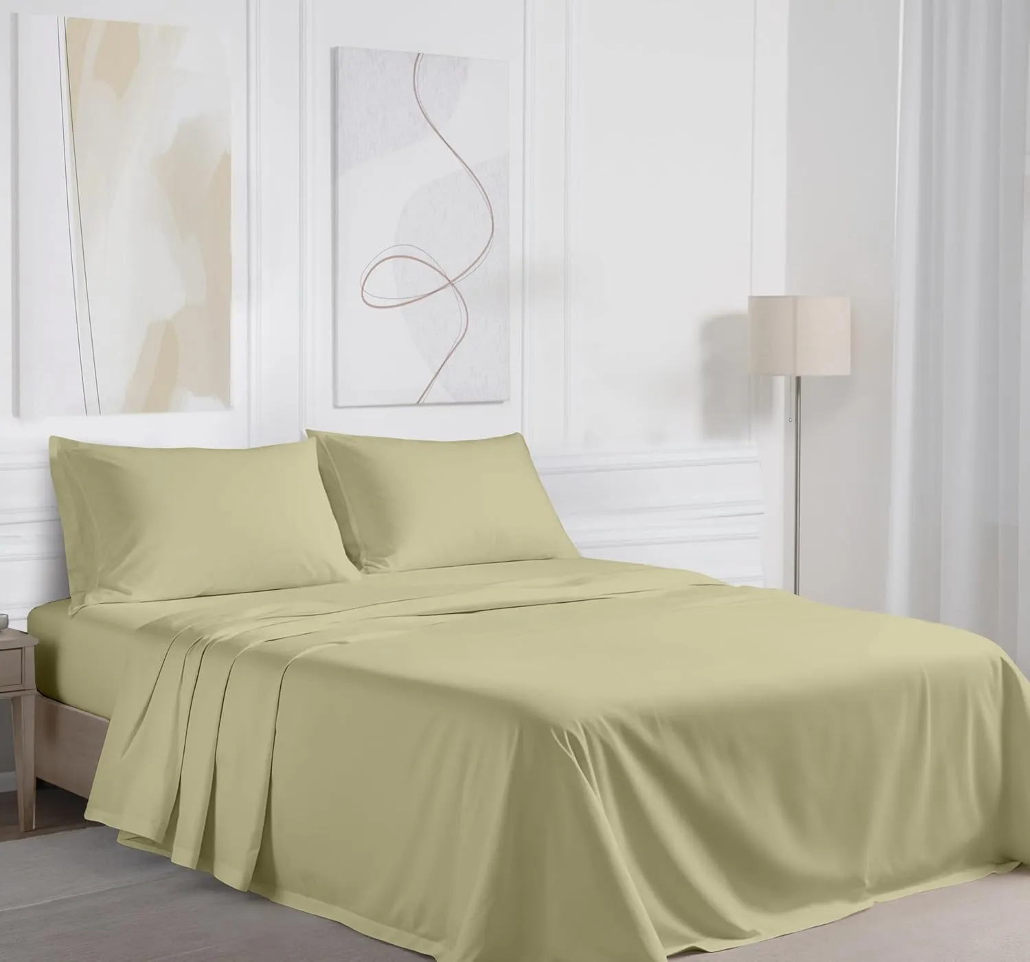 RUVANTI 100% Cotton Full Size Bed Sheets, 4 Pieces, Soft & Breathable Percale Weave Bedding, Deep Pocket 16", Hotel Standard, Crisp Cool Feel, Durable, Perfect Sheet Set Dyed, Sage Green