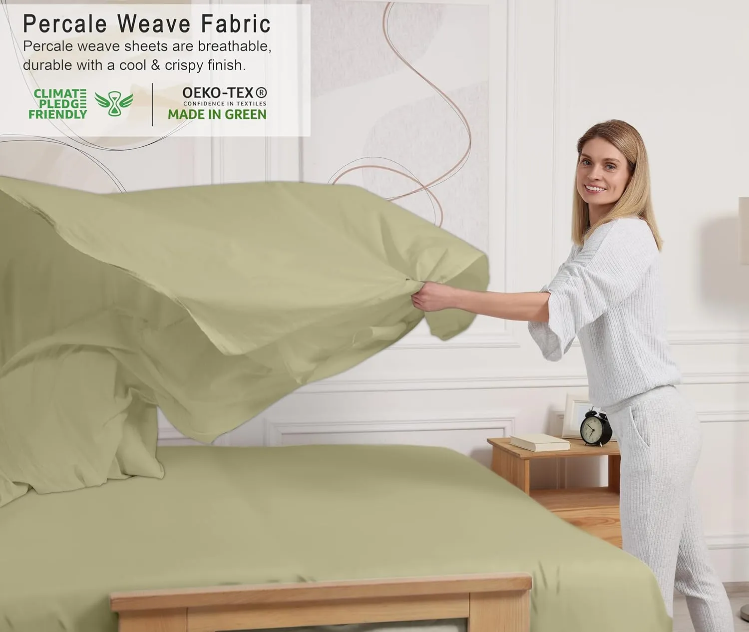 RUVANTI 100% Cotton Full Size Bed Sheets, 4 Pieces, Soft & Breathable Percale Weave Bedding, Deep Pocket 16", Hotel Standard, Crisp Cool Feel, Durable, Perfect Sheet Set Dyed, Sage Green