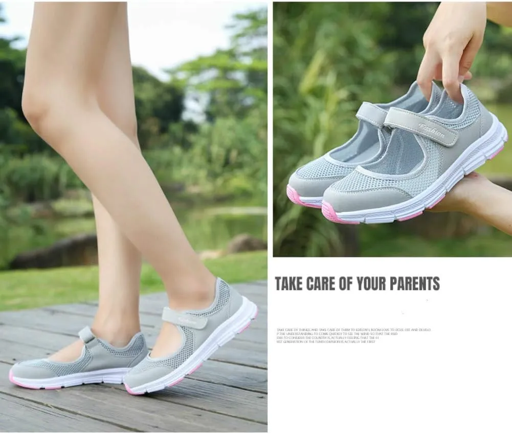 SAGUARO Women's Breathable Walking Shoes Ladies Fashion Mary Jane Sneakers Adjustable Working Nurse Shoes Lightweight Flats Roll I