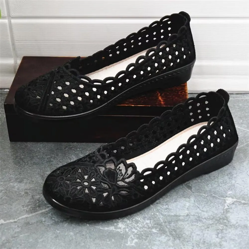 SAILING LU Women's Breathable Crochet Lace Ballet Flat Floral Casual Round Toe Loafers Shoes