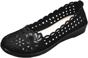 SAILING LU Women's Breathable Crochet Lace Ballet Flat Floral Casual Round Toe Loafers Shoes