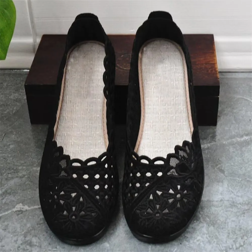 SAILING LU Women's Breathable Crochet Lace Ballet Flat Floral Casual Round Toe Loafers Shoes