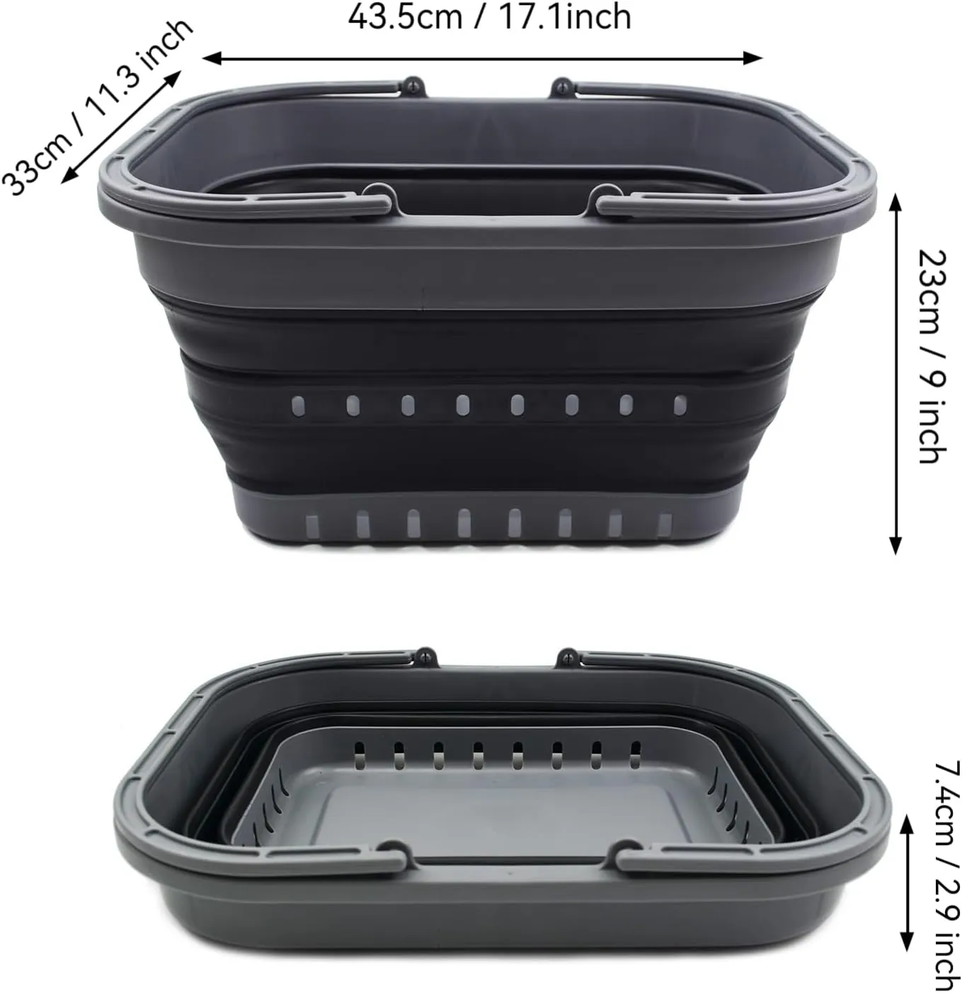 SAMMART 19L (5 Gallon) Collapsible Tub with Handle - Portable Outdoor Picnic Basket/Crater - Foldable Shopping Bag - Space Saving Storage Container (Grey/Black)