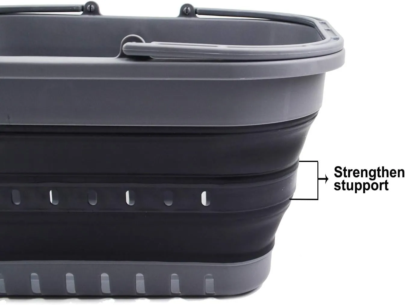 SAMMART 19L (5 Gallon) Collapsible Tub with Handle - Portable Outdoor Picnic Basket/Crater - Foldable Shopping Bag - Space Saving Storage Container (Grey/Black)