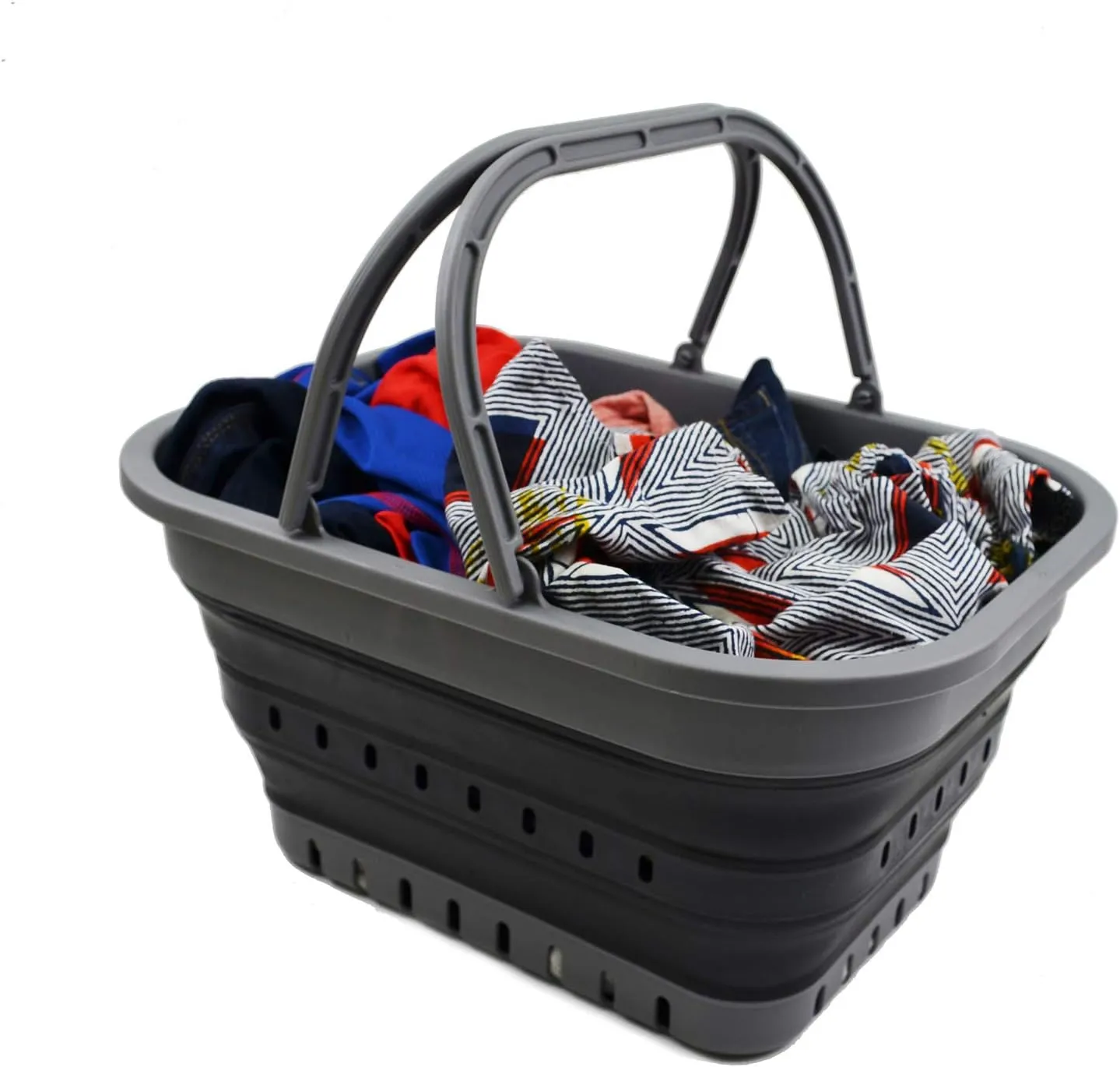 SAMMART 19L (5 Gallon) Collapsible Tub with Handle - Portable Outdoor Picnic Basket/Crater - Foldable Shopping Bag - Space Saving Storage Container (Grey/Black)