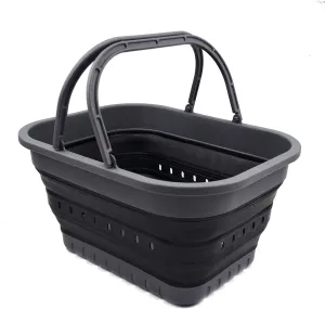 SAMMART 19L (5 Gallon) Collapsible Tub with Handle - Portable Outdoor Picnic Basket/Crater - Foldable Shopping Bag - Space Saving Storage Container (Grey/Black)