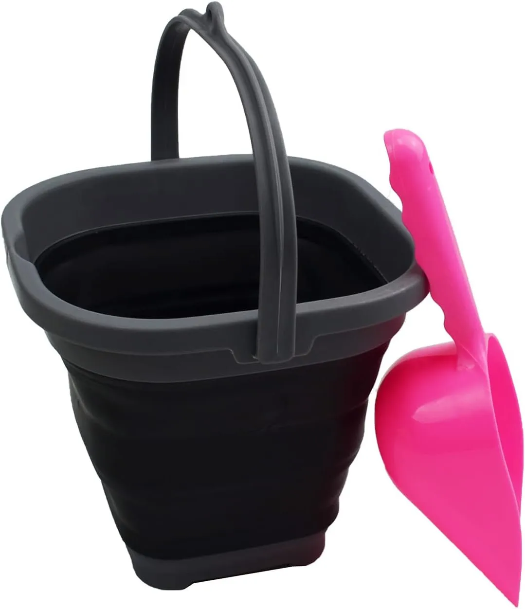 SAMMART 2.6L (0.68 Gallon) Super Mini Sqare Collapsible Plastic Bucket - Foldable Square Tub - Portable Fishing Water Pail - Space Saving Outdoor Waterpot (Grey/Black (Set of 2))