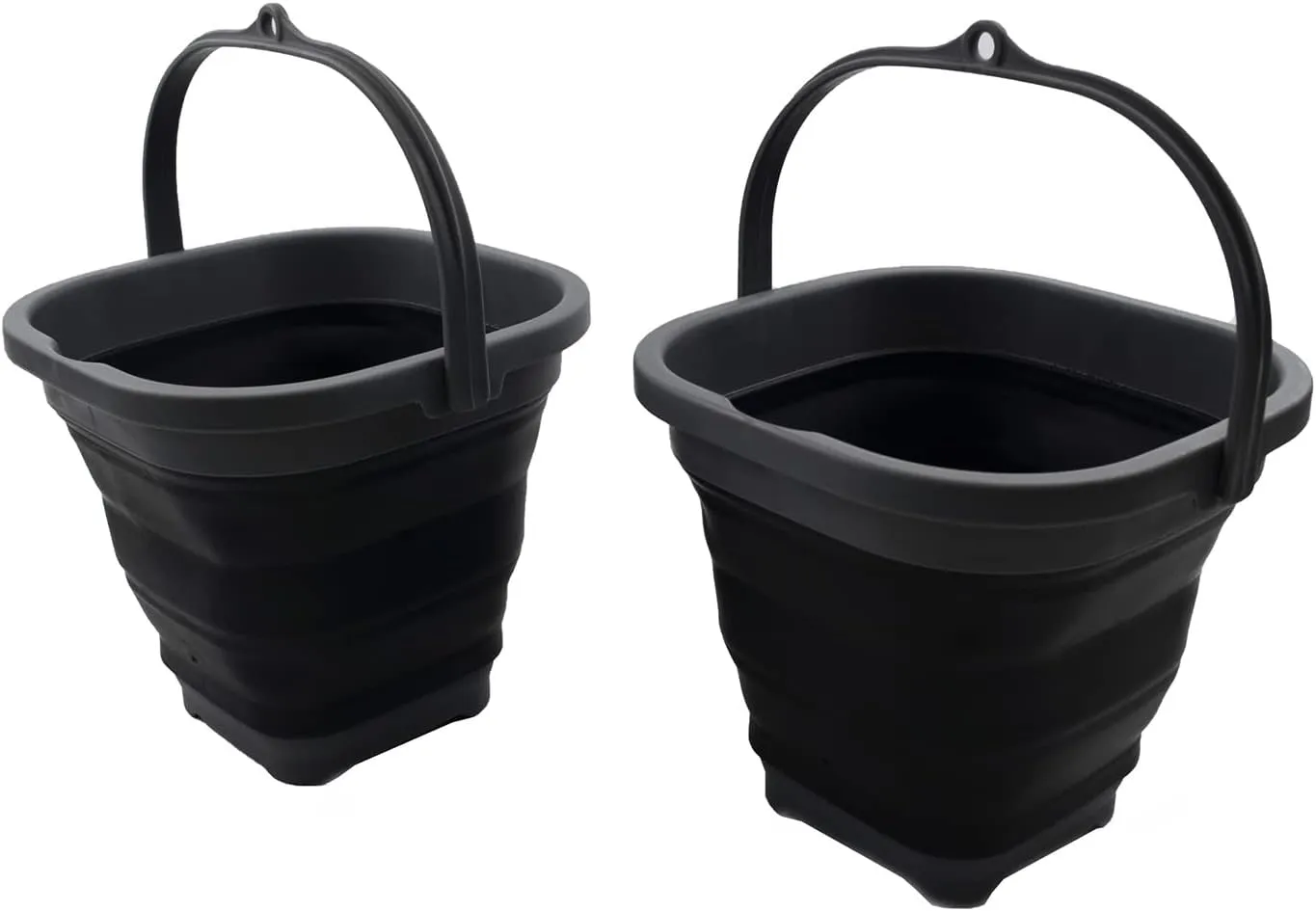 SAMMART 2.6L (0.68 Gallon) Super Mini Sqare Collapsible Plastic Bucket - Foldable Square Tub - Portable Fishing Water Pail - Space Saving Outdoor Waterpot (Grey/Black (Set of 2))