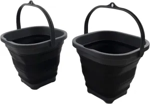 SAMMART 2.6L (0.68 Gallon) Super Mini Sqare Collapsible Plastic Bucket - Foldable Square Tub - Portable Fishing Water Pail - Space Saving Outdoor Waterpot (Grey/Black (Set of 2))