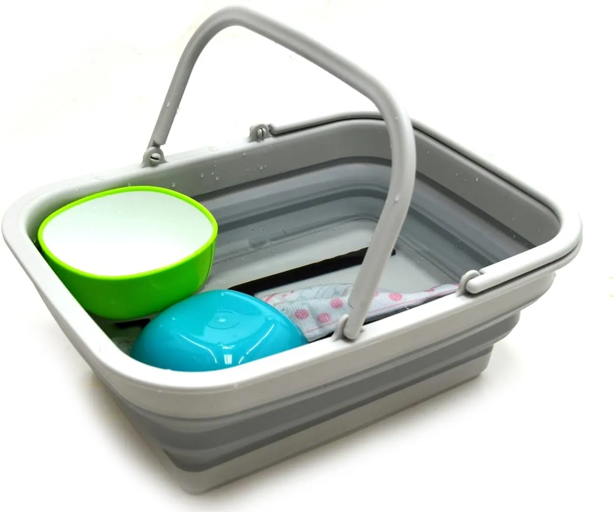 SAMMART SAMMART 9.2L (2.37Gallon) Collapsible Tub with Handle - Portable Outdoor Picnic Basket/Crater - Foldable Shopping Bag - Space Saving Storage Container (1, Grey)