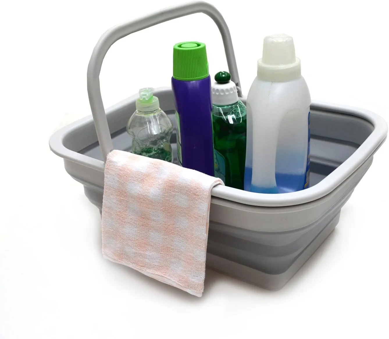 SAMMART SAMMART 9.2L (2.37Gallon) Collapsible Tub with Handle - Portable Outdoor Picnic Basket/Crater - Foldable Shopping Bag - Space Saving Storage Container (1, Grey)