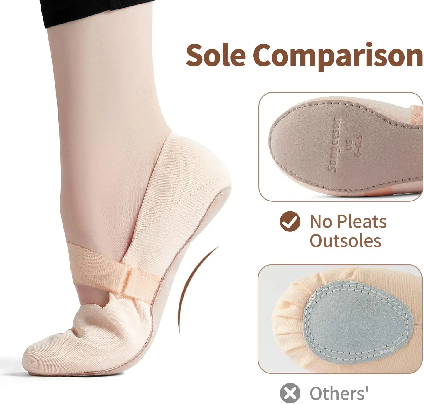 SANGEESON Ballet Shoes for Women(Leather Full Sole, Arch Support, Breathable), Jazz Shoes, Ballerina Shoes, Dance Shoes Women for Beginner