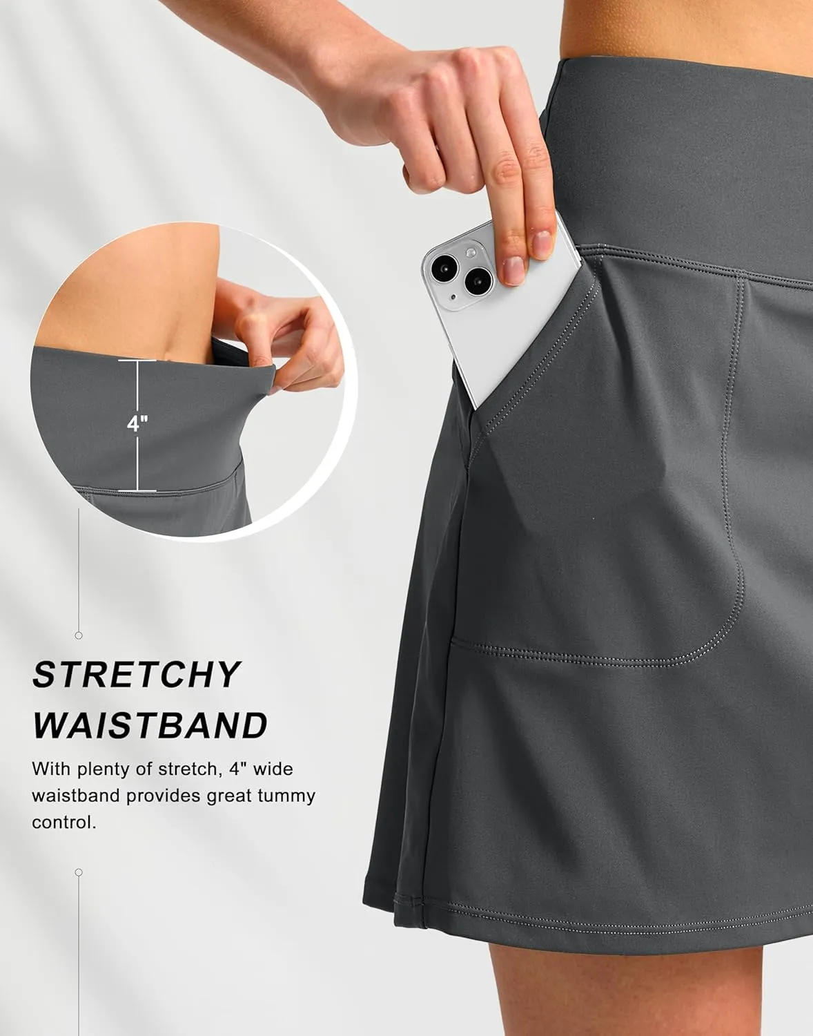 SANTINY 16" Golf Skorts Skirts for Women with 4 Pockets Women's High Waisted Stretchy Tennis Skirt Athletic Skort