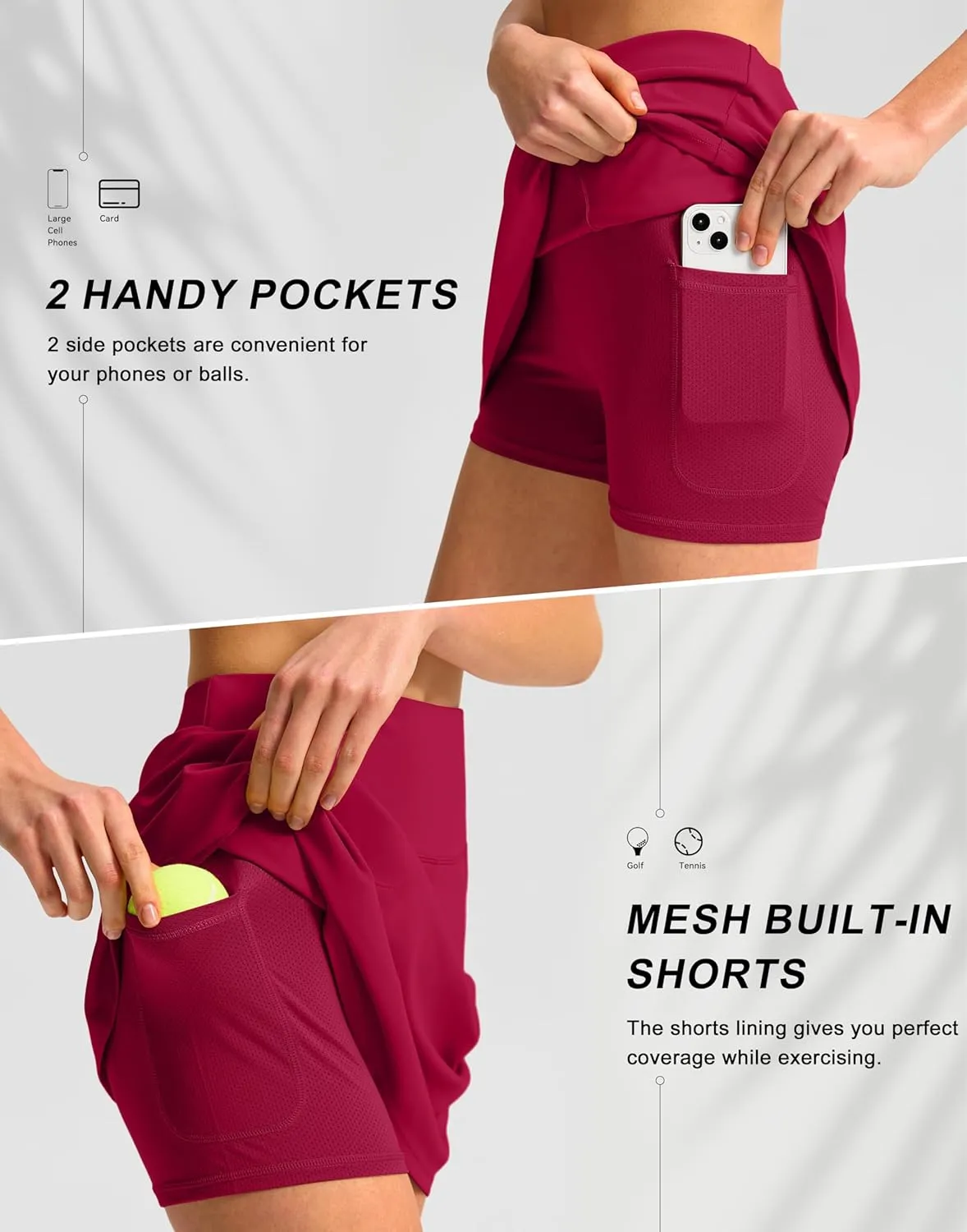 SANTINY 16" Golf Skorts Skirts for Women with 4 Pockets Women's High Waisted Stretchy Tennis Skirt Athletic Skort