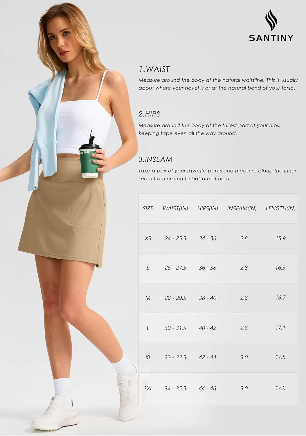 SANTINY 16" Golf Skorts Skirts for Women with 4 Pockets Women's High Waisted Stretchy Tennis Skirt Athletic Skort