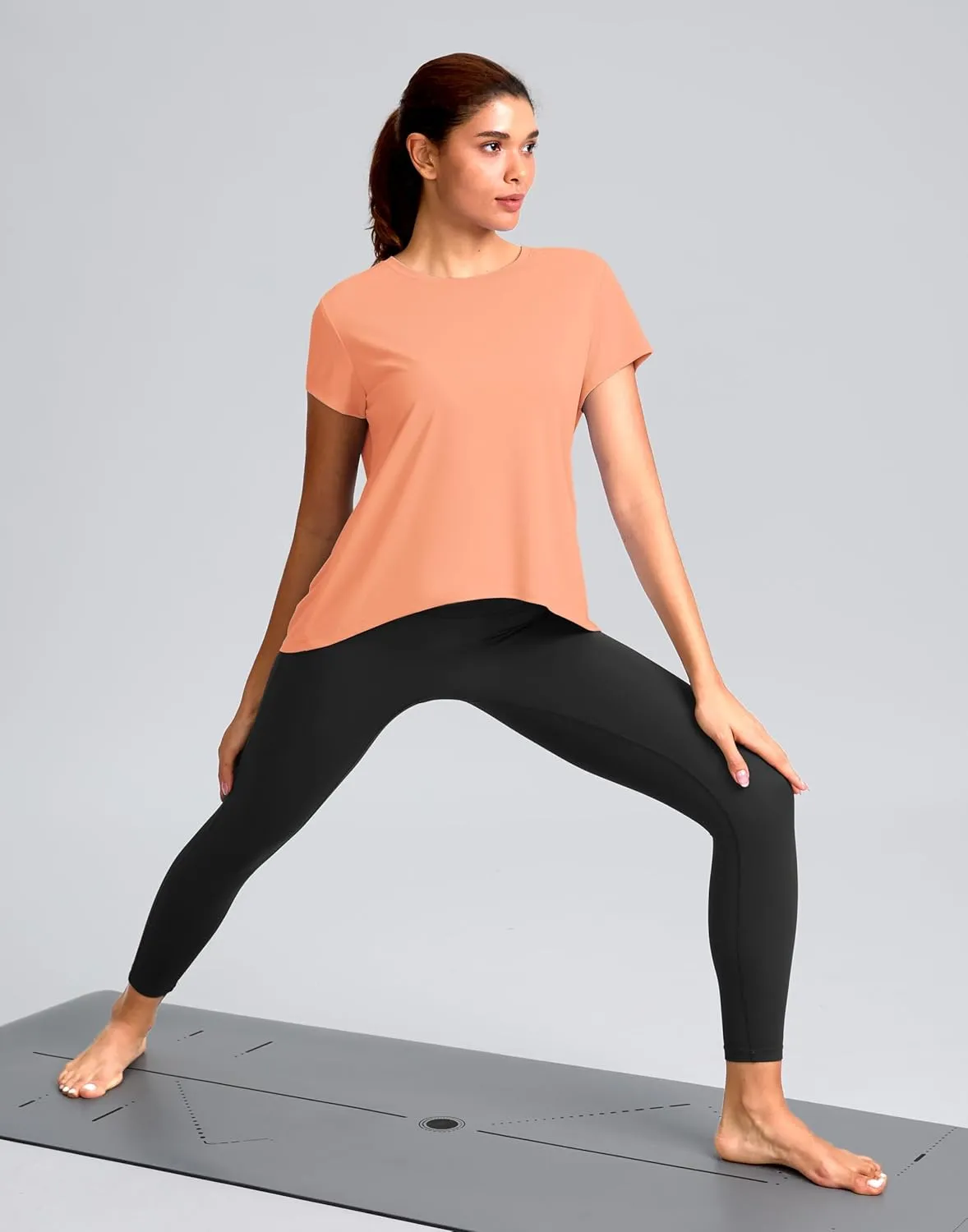 SANTINY Short Sleeve Workout Tops for Women Loose Yoga T-Shirts Sun Protection Breathable Running Athletic Tee Shirts