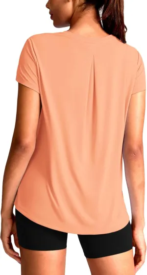SANTINY Short Sleeve Workout Tops for Women Loose Yoga T-Shirts Sun Protection Breathable Running Athletic Tee Shirts
