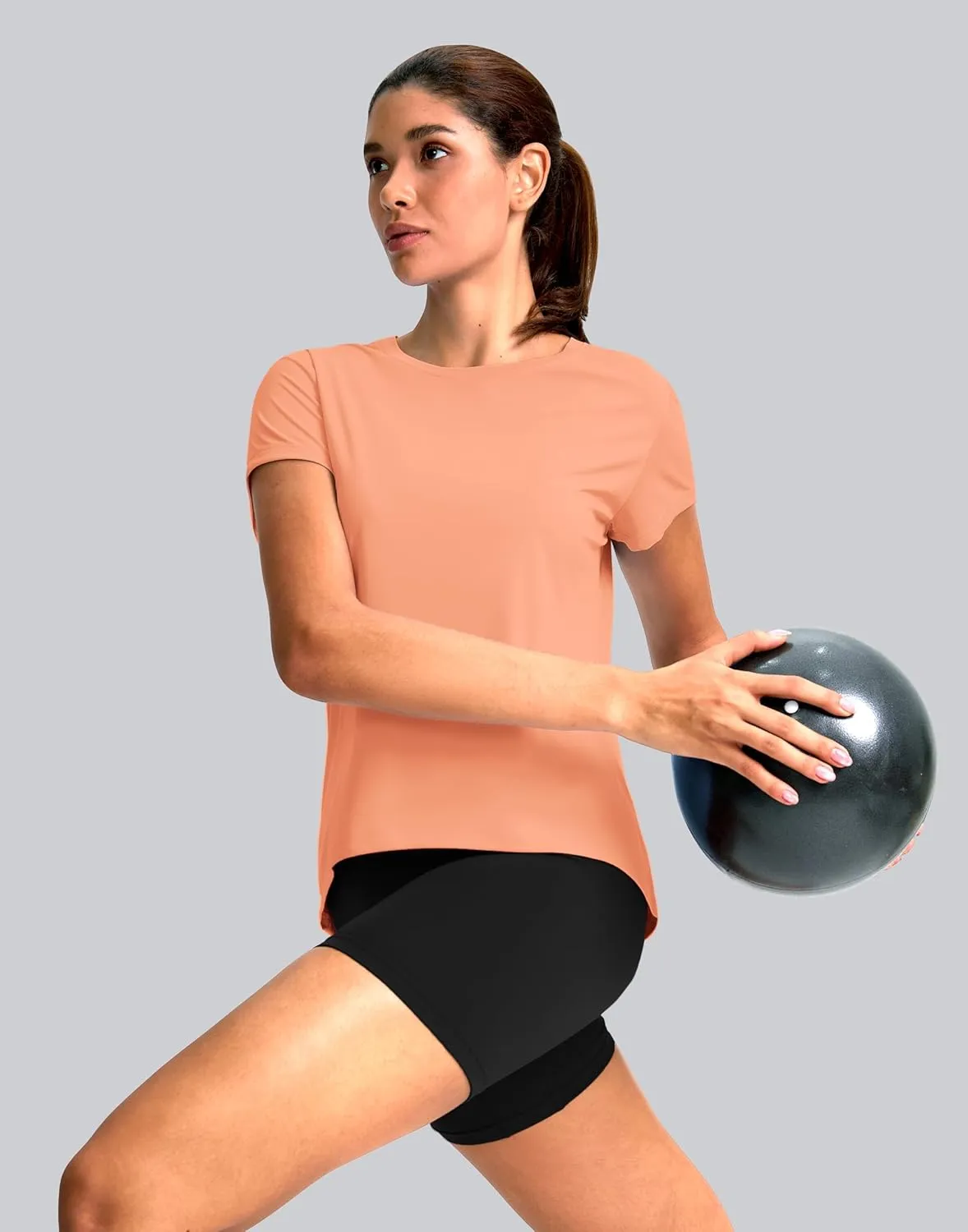 SANTINY Short Sleeve Workout Tops for Women Loose Yoga T-Shirts Sun Protection Breathable Running Athletic Tee Shirts