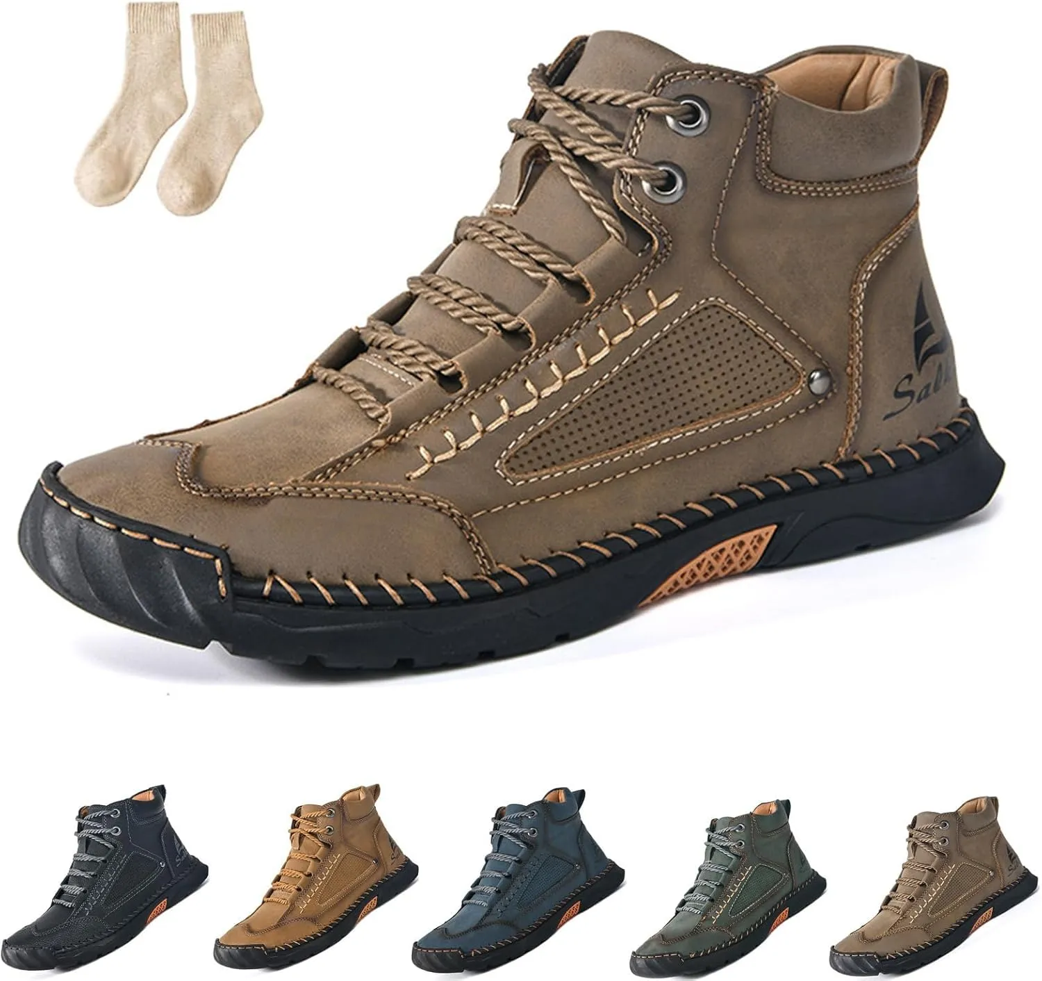 Sawbehind Mens Boots, Saw Behind Shoes, Waterproof Comfortable Handmade Leather Boots Winter Wide Arch Support