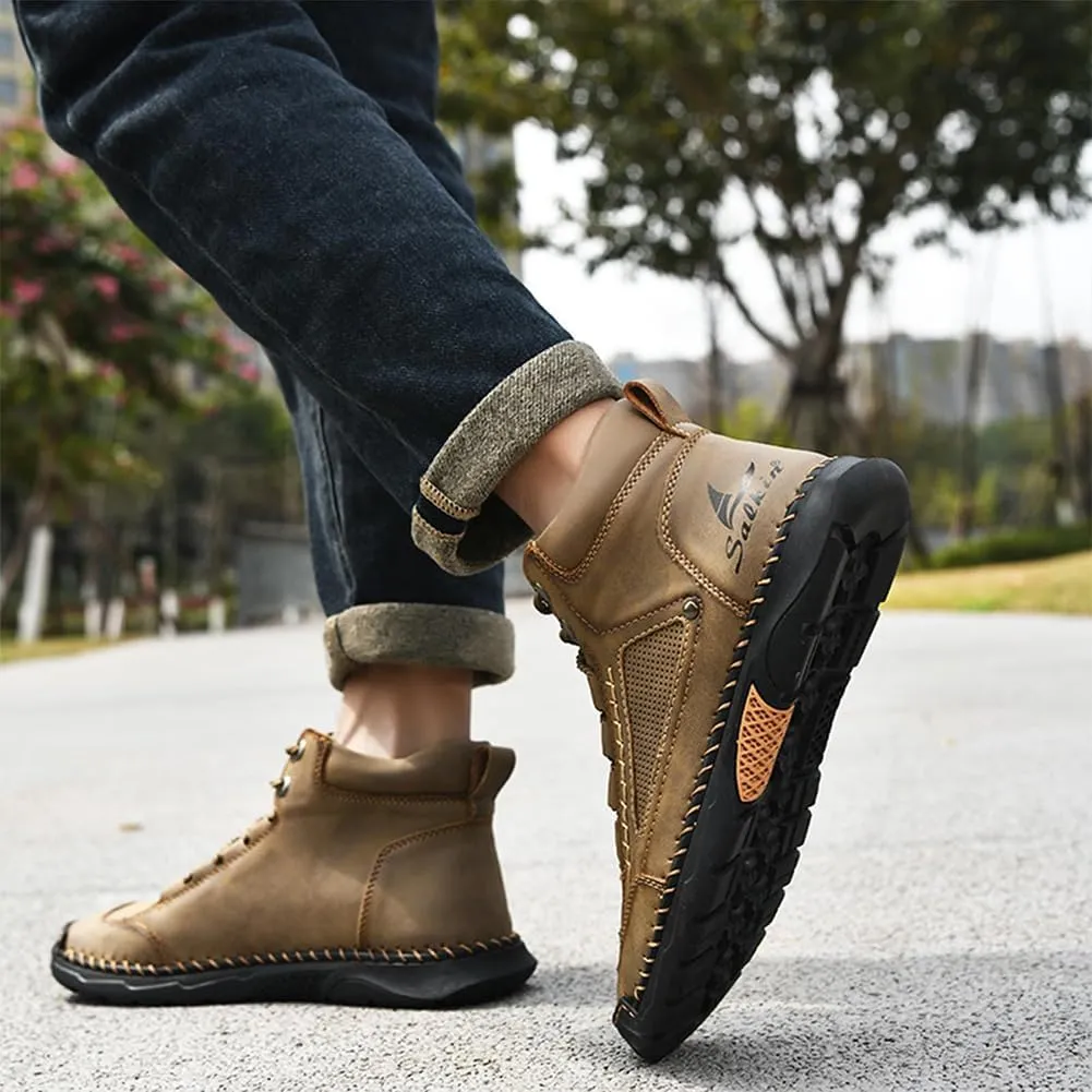 Sawbehind Mens Boots, Saw Behind Shoes, Waterproof Comfortable Handmade Leather Boots Winter Wide Arch Support