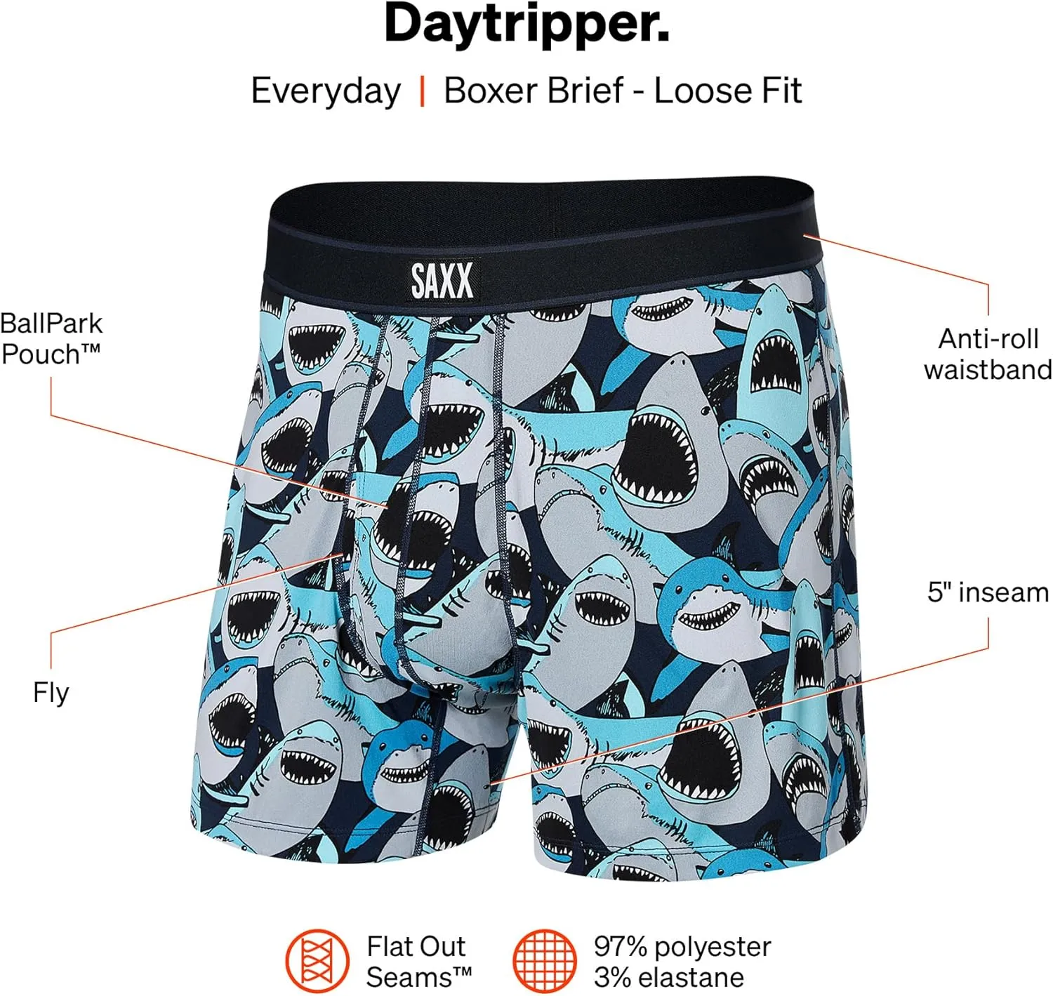 SAXX Underwear Co. Men's Underwear with Pouch Daytripper Boxer Short Fly