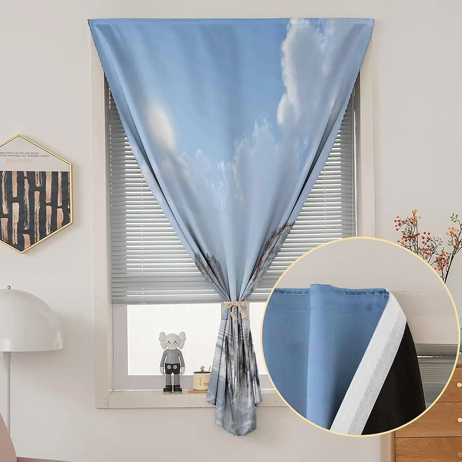 Self Adhesive Portable Blackout Curtains, Horses Room Darkening Curtains, Herd of Wild Noble Horses Run in Snow Winter Print Temporary Blackout Blinds,26W x40L Inch, for Kitchen Bathroom Living Room