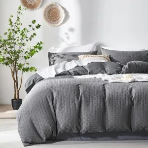Senville Grey Duvet Cover Set Queen Size,Waffle Weave Queen Duvet Cover,3PCS Soft and Breathable Textured Bedding Set with Zipper Closure(Grey,90"x90")