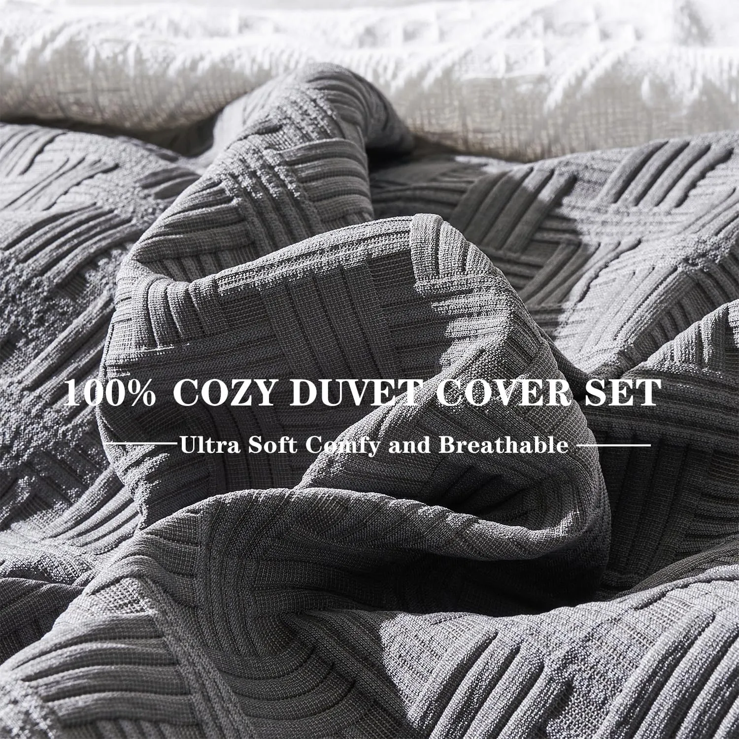 Senville Grey Duvet Cover Set Queen Size,Waffle Weave Queen Duvet Cover,3PCS Soft and Breathable Textured Bedding Set with Zipper Closure(Grey,90"x90")