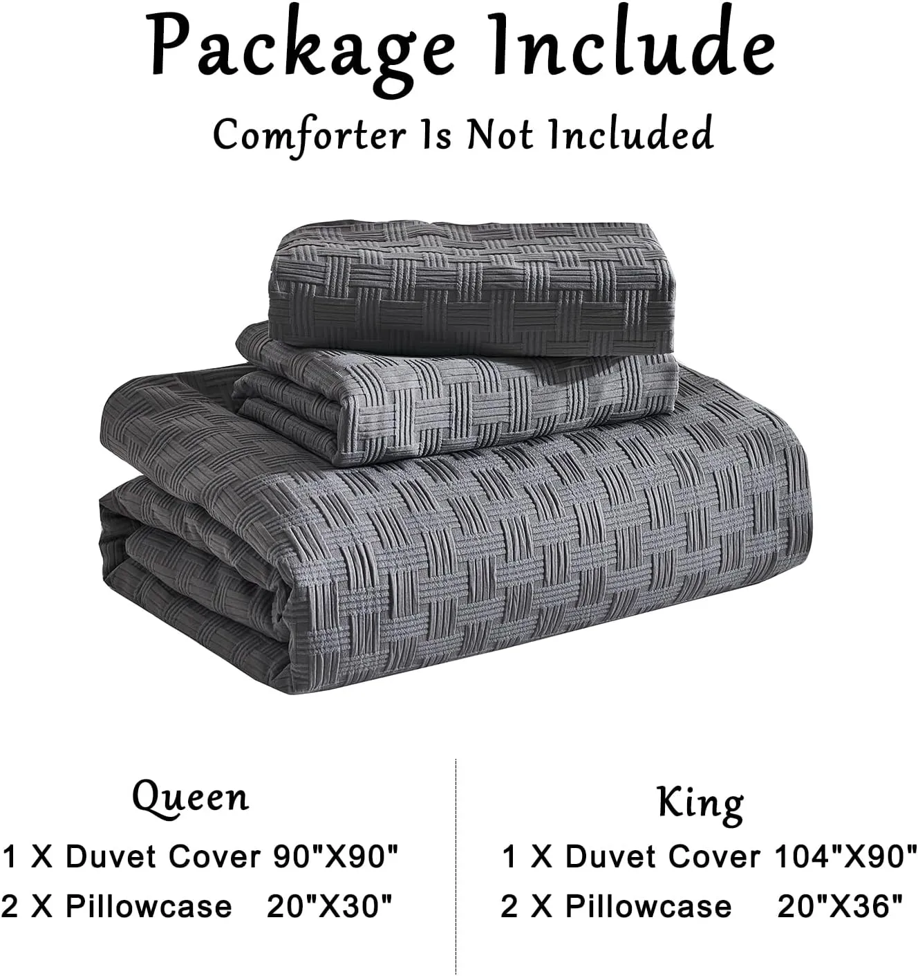 Senville Grey Duvet Cover Set Queen Size,Waffle Weave Queen Duvet Cover,3PCS Soft and Breathable Textured Bedding Set with Zipper Closure(Grey,90"x90")