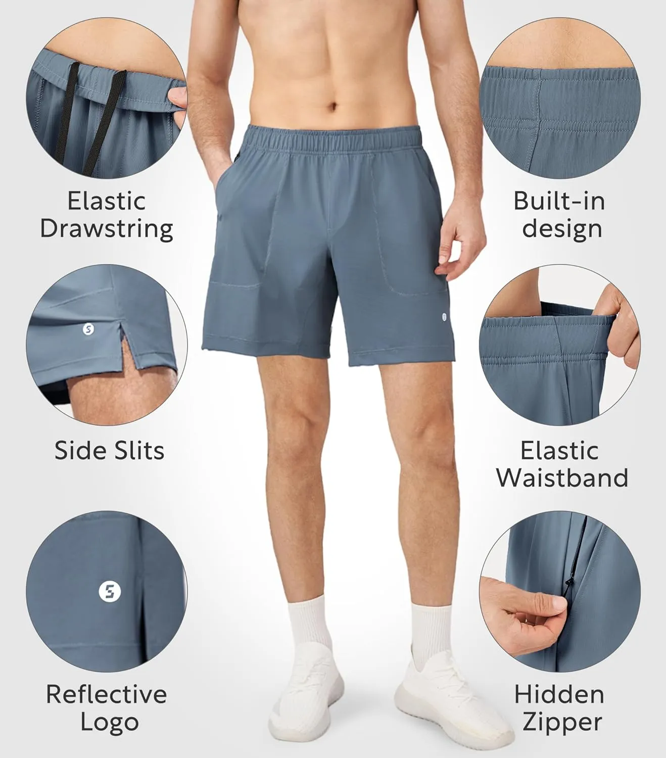 Separatec Mens Athletic Shorts Quick Dry with Fixed Zipper Pockets - Stretch Workout Running Gym Shorts Men