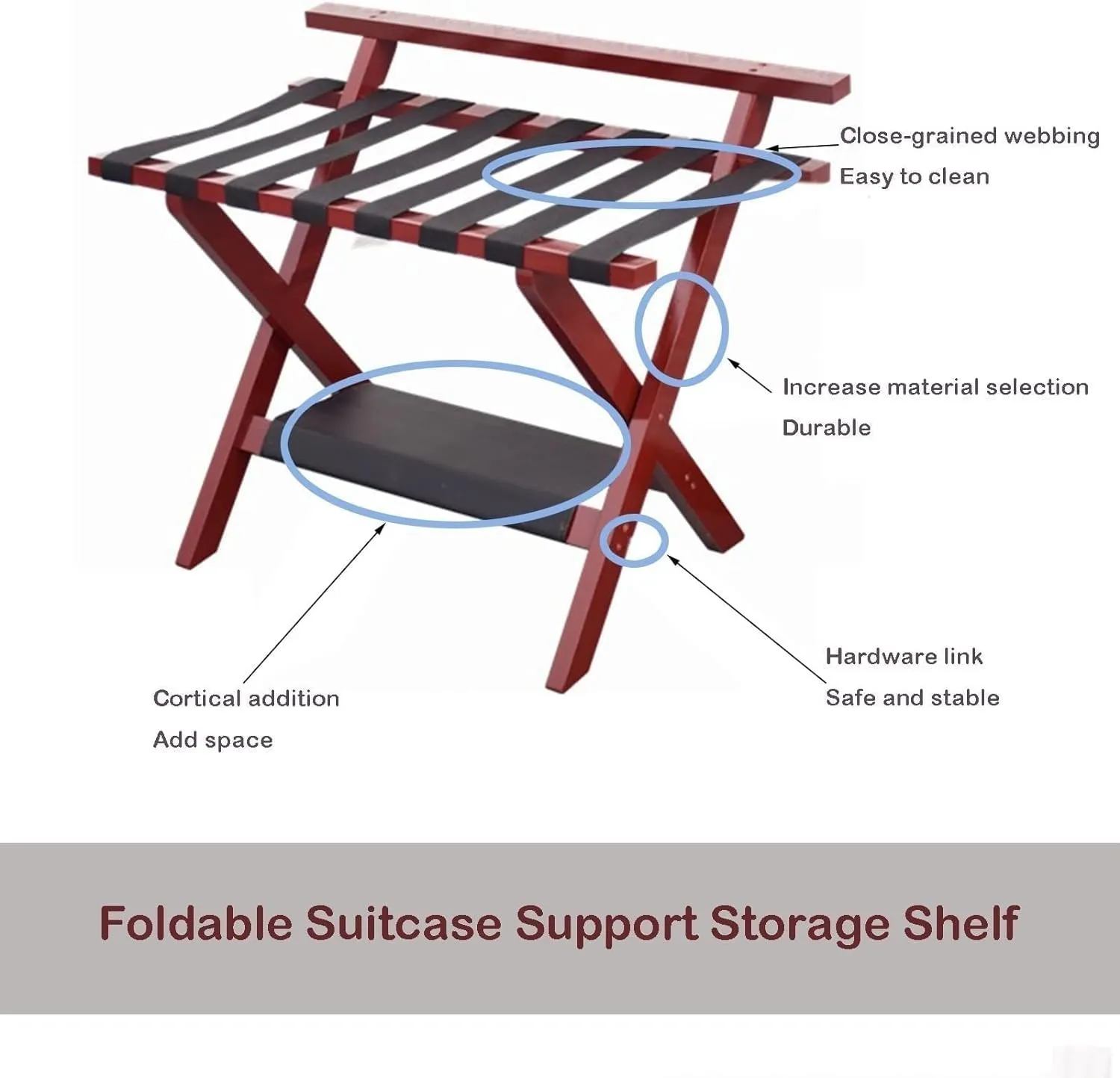 Set of 2 Foldable Luggage Racks - Rooms Hotels Foldable Suitcase Stand, Solid Wood Travel Bag Organizer, Floor Stand (Color : Wood)