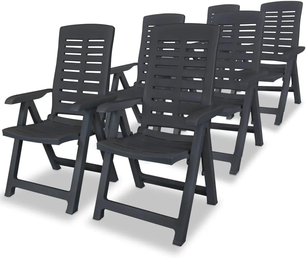 Set of 6 Reclining Patio Chairs Outdoor Furniture Anthracite Plastic Foldable Lounge Chairs with 4 Positions for Garden Deck Poolside