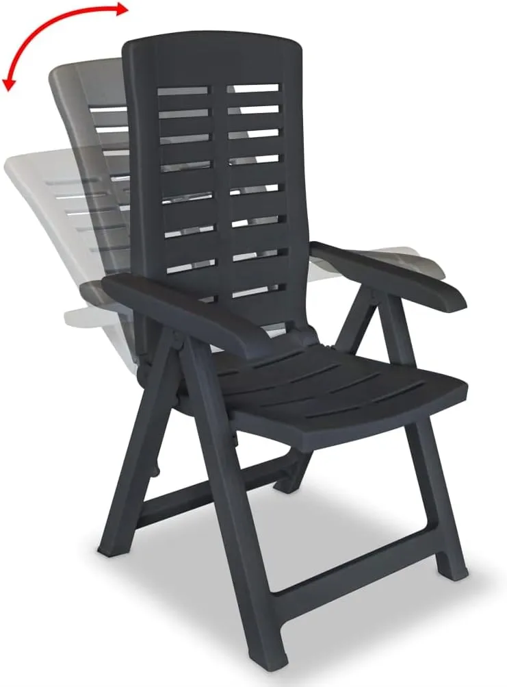 Set of 6 Reclining Patio Chairs Outdoor Furniture Anthracite Plastic Foldable Lounge Chairs with 4 Positions for Garden Deck Poolside