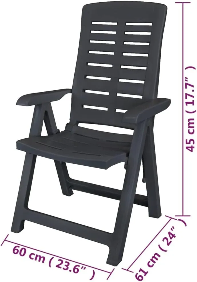 Set of 6 Reclining Patio Chairs Outdoor Furniture Anthracite Plastic Foldable Lounge Chairs with 4 Positions for Garden Deck Poolside