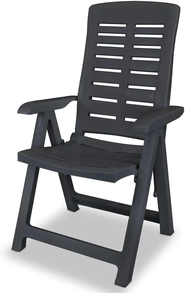 Set of 6 Reclining Patio Chairs Outdoor Furniture Anthracite Plastic Foldable Lounge Chairs with 4 Positions for Garden Deck Poolside