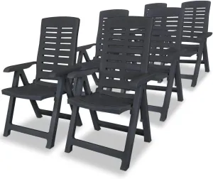 Set of 6 Reclining Patio Chairs Outdoor Furniture Anthracite Plastic Foldable Lounge Chairs with 4 Positions for Garden Deck Poolside