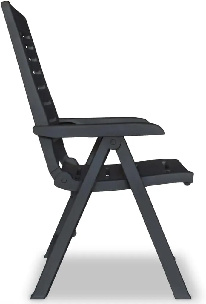 Set of 6 Reclining Patio Chairs Outdoor Furniture Anthracite Plastic Foldable Lounge Chairs with 4 Positions for Garden Deck Poolside