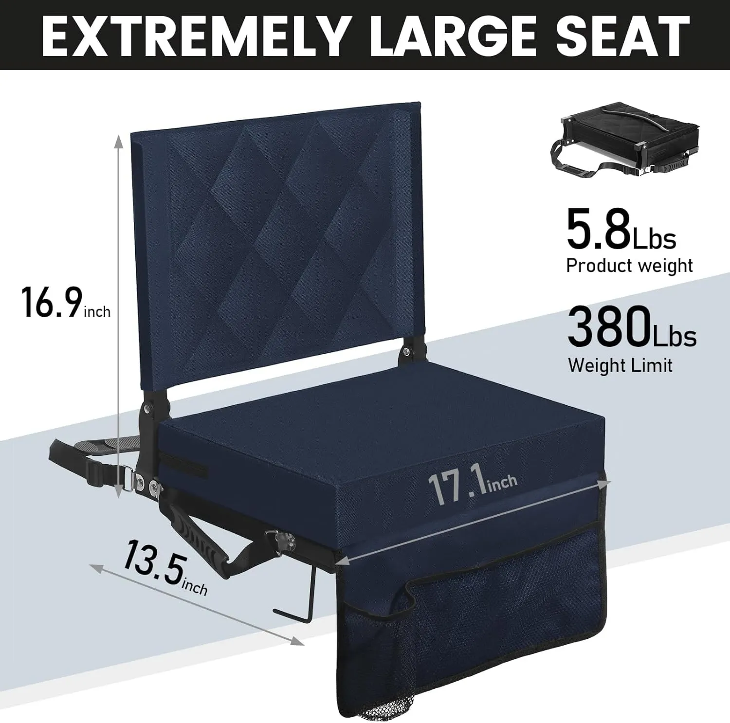 Sheenive Stadium Seats for Bleachers with Back Support, Bleacher Seats with Backs and Cushion Wide, Padded Portable Folding Comfort Stadium Chair with Shoulder Strap, Perfect for Sports Events