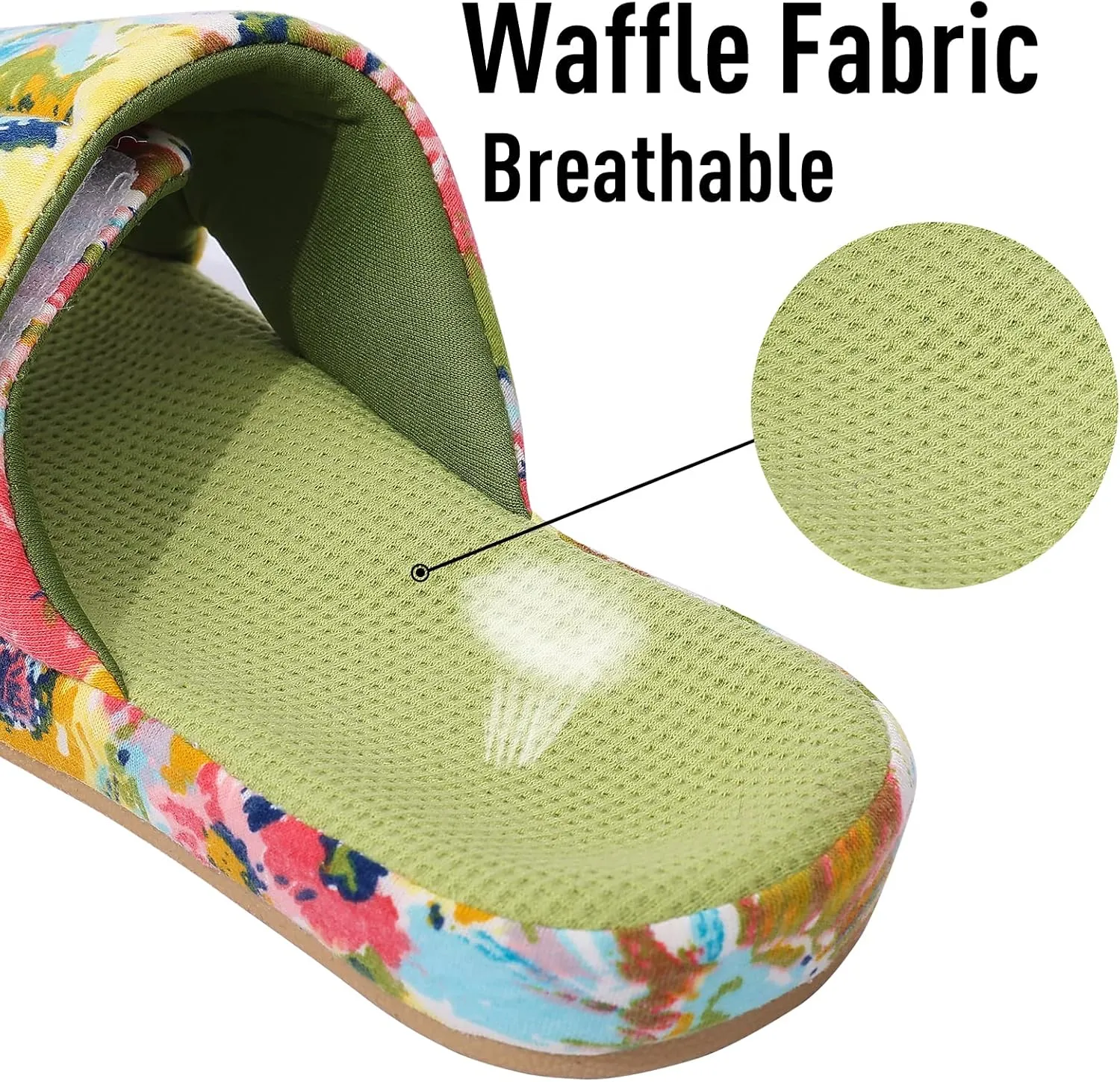 shevalues Summer House Slippers for Women with Arch Support Breathable Waffle Cotton Indoor Slippers Slip on Open Toe Home Shoes