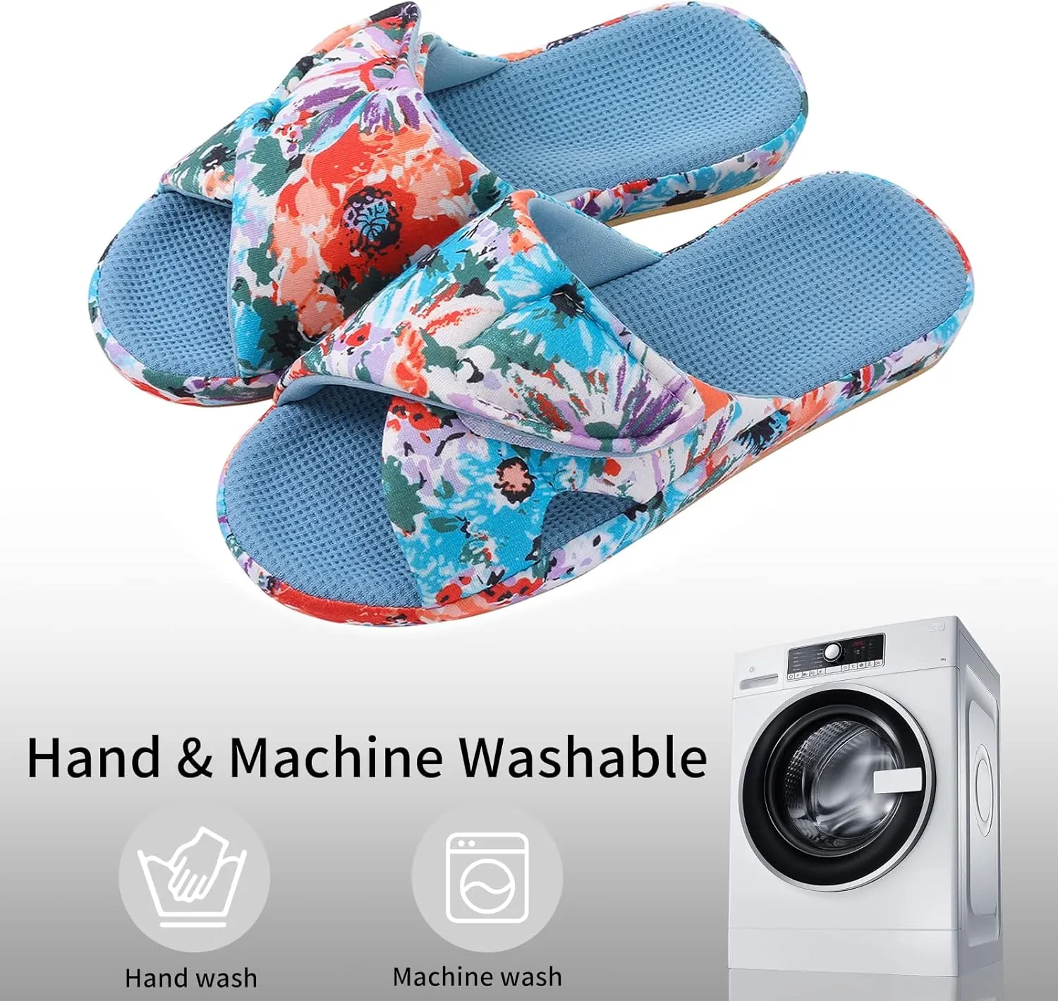 shevalues Summer House Slippers for Women with Arch Support Breathable Waffle Cotton Indoor Slippers Slip on Open Toe Home Shoes