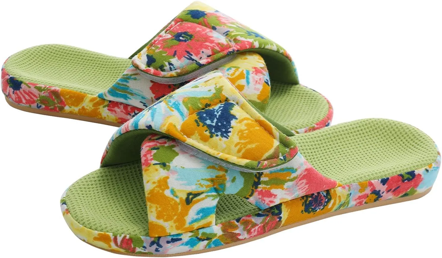 shevalues Summer House Slippers for Women with Arch Support Breathable Waffle Cotton Indoor Slippers Slip on Open Toe Home Shoes