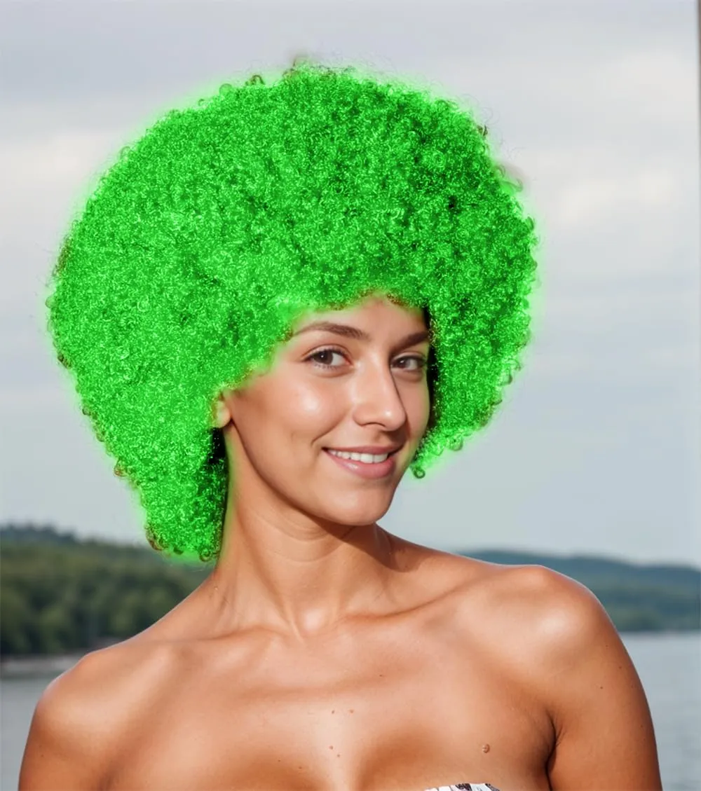 Short Bob Hair Wigs Straight with Flat Bangs Synthetic Colorful Cosplay Daily Party Neon Wig for Women   Free Wig Cap 12" Natural As Real (Afro, Green)