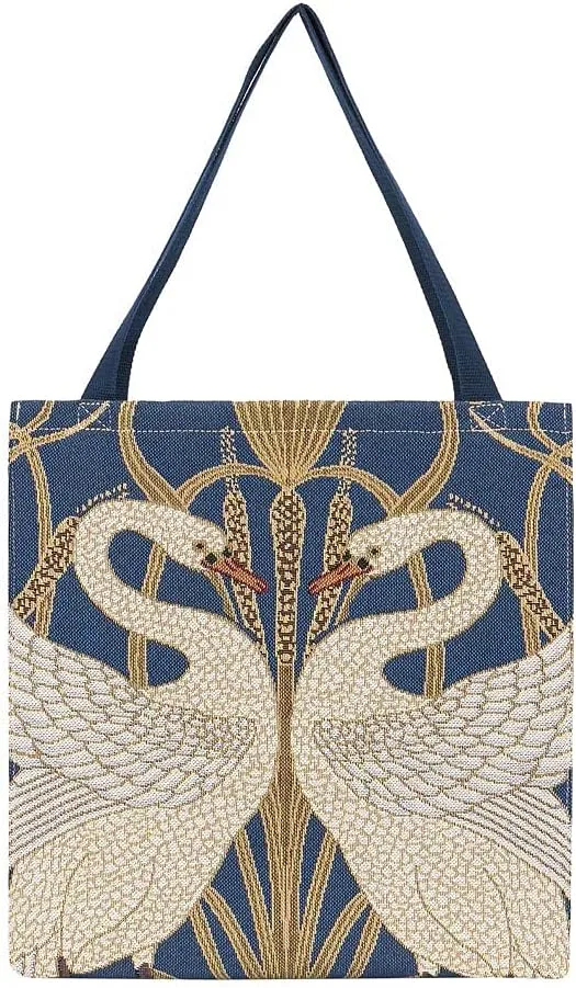 Signare Tapestry Foldable Tote Bag Reusable Shopping Bag Grocery Bag inspired by Walter Crane, The Swan (GUSS-ART-WC-SWAN)
