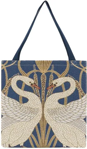 Signare Tapestry Foldable Tote Bag Reusable Shopping Bag Grocery Bag inspired by Walter Crane, The Swan (GUSS-ART-WC-SWAN)