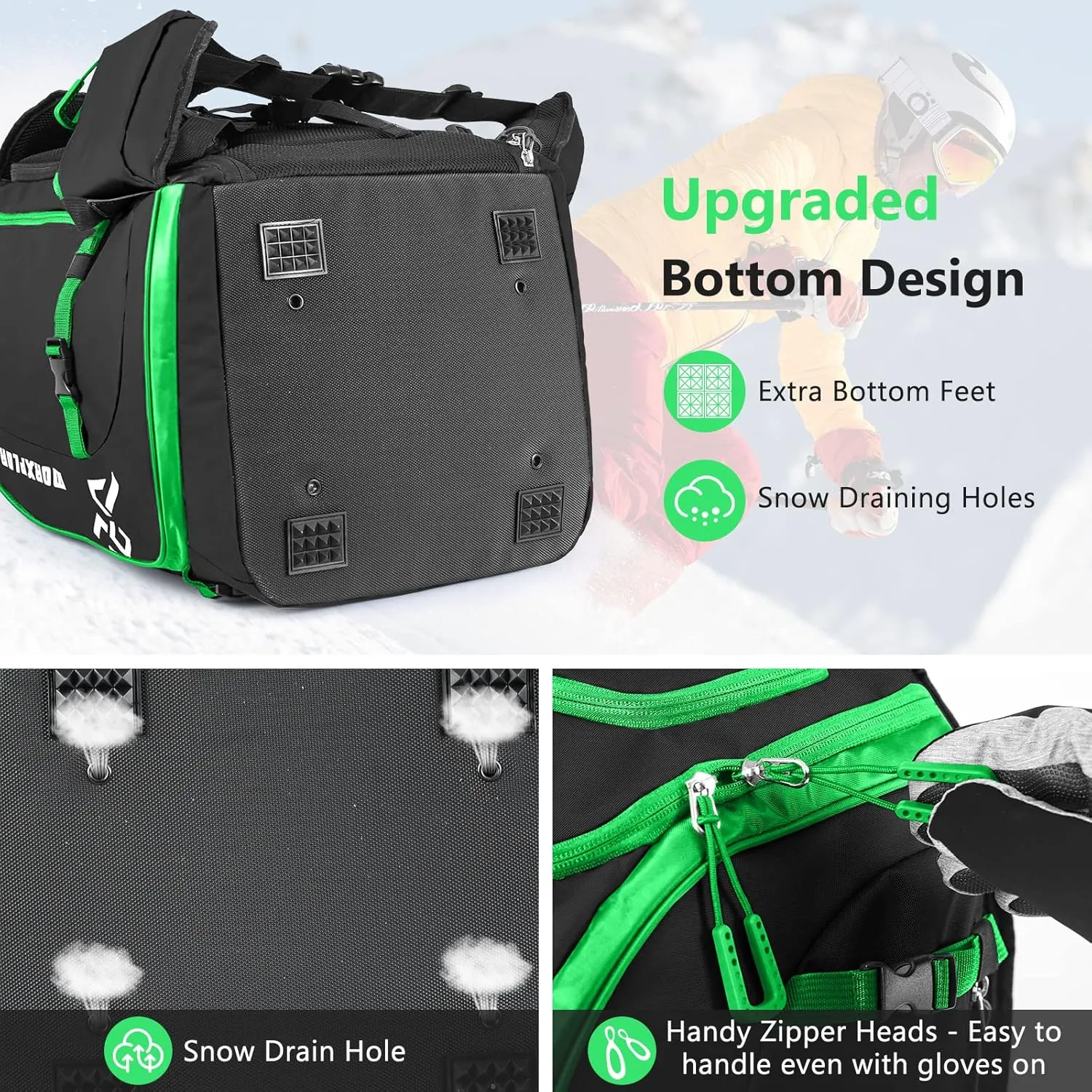 Ski Boot Bag - 65L Padded, Waterproof Ski Travel Backpack for Gear & Accessories