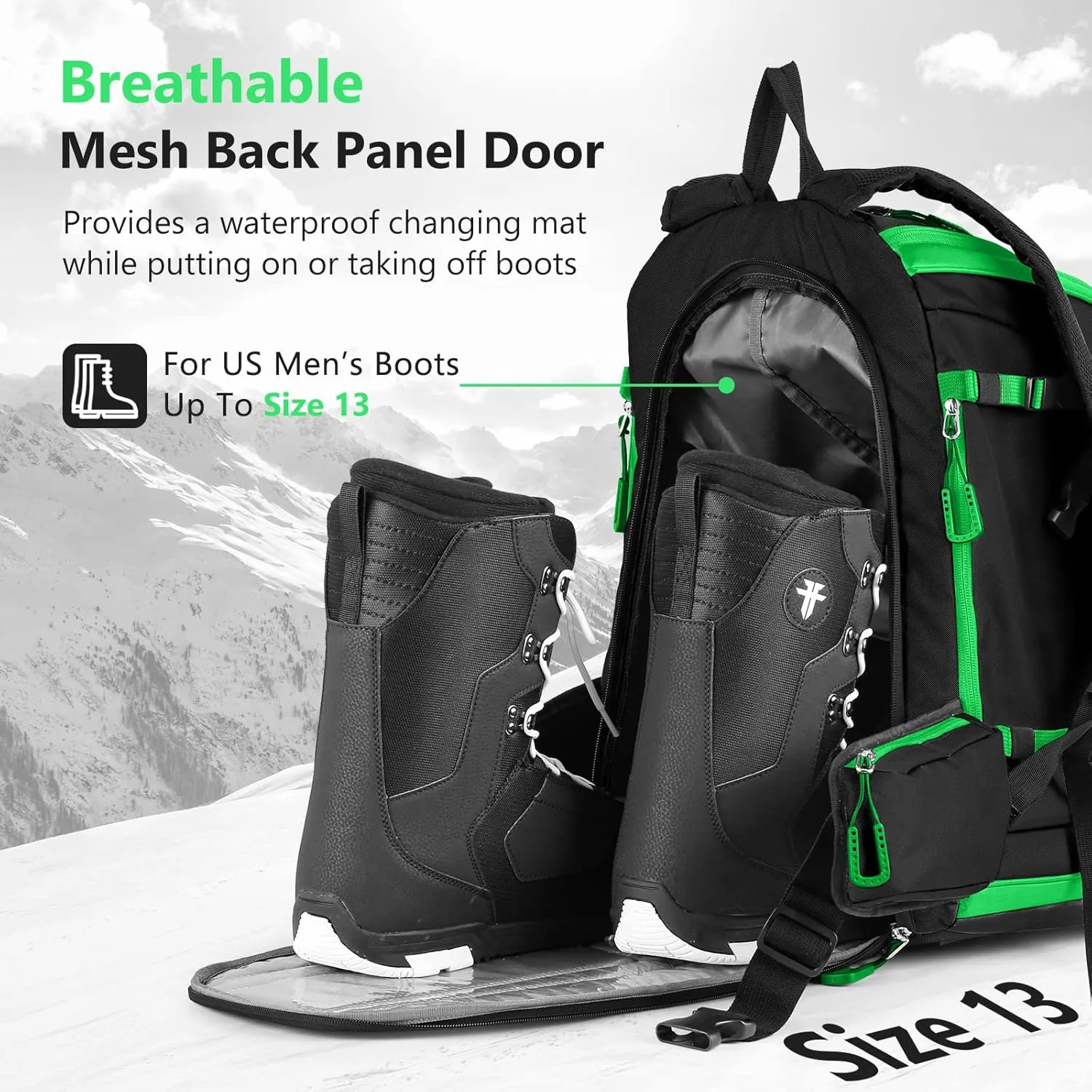Ski Boot Bag - 65L Padded, Waterproof Ski Travel Backpack for Gear & Accessories