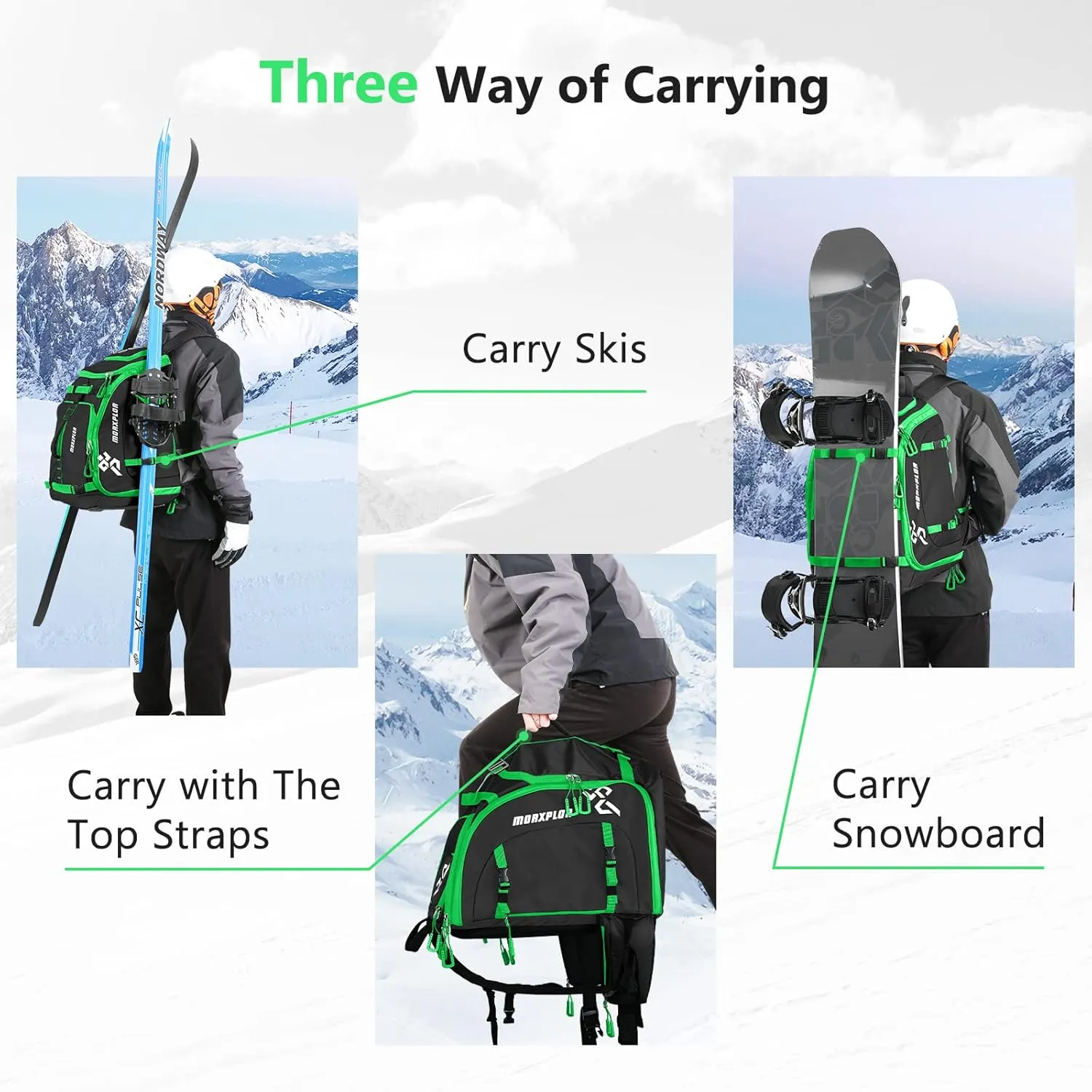 Ski Boot Bag - 65L Padded, Waterproof Ski Travel Backpack for Gear & Accessories