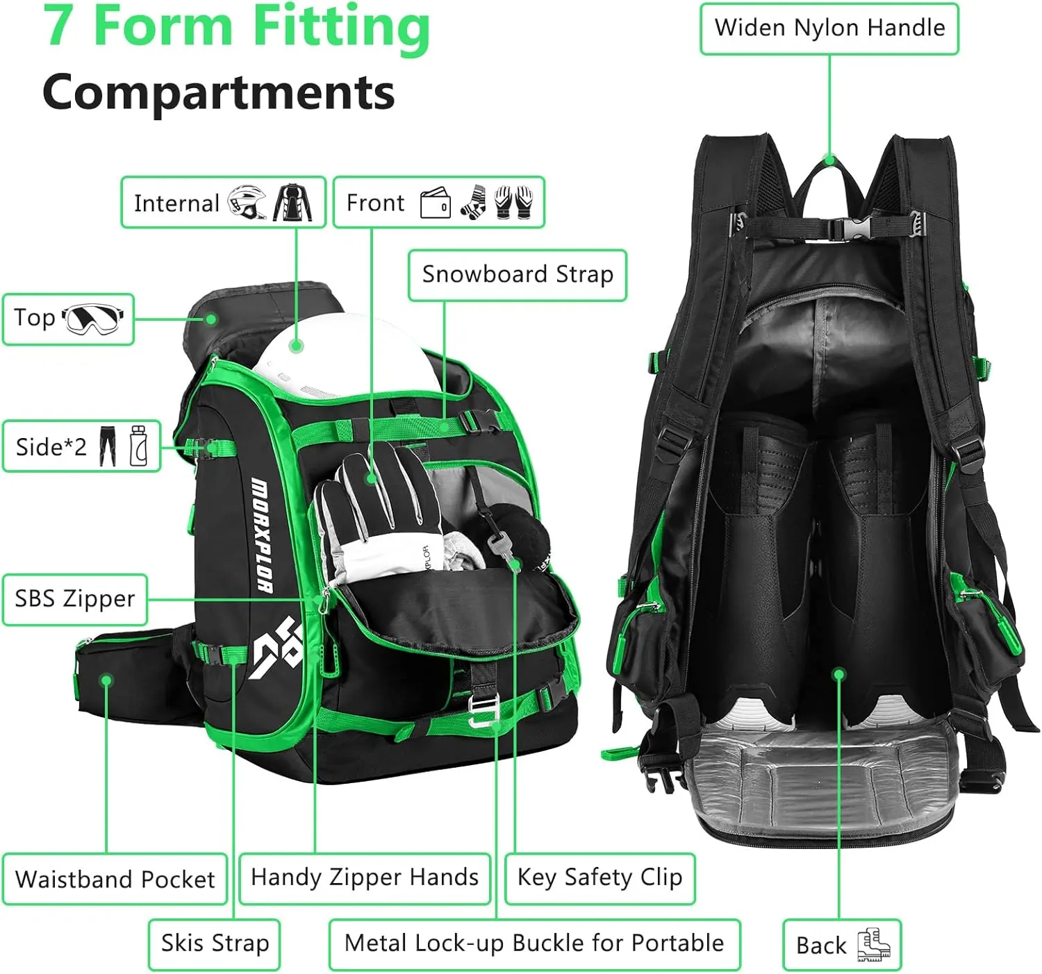 Ski Boot Bag - 65L Padded, Waterproof Ski Travel Backpack for Gear & Accessories