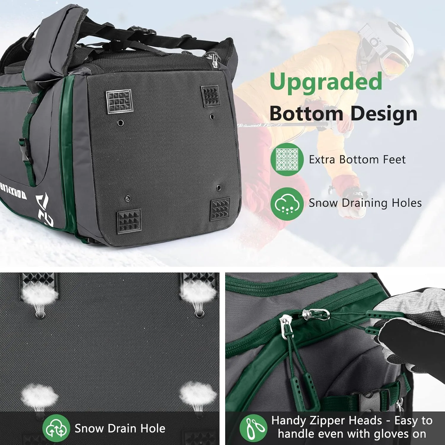 Ski Boot Bag - 65L Padded, Waterproof Ski Travel Backpack for Gear & Accessories