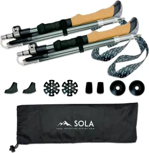 SOLA Trekking Poles Lightweight Collapsible Hiking Poles - 7075 Aluminum Alloy with Anti-Sweat Cork Grips Great for Nordic Walking, Hiking and Camping for Men Women Seniors - 2pcs per Set